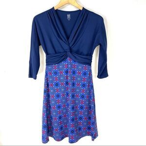 Title Nine Twist Front Long Sleeve Blue Jersey Dress